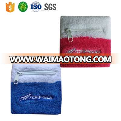 elastic sport high quality promotional zipper pocket wristband of sweatband